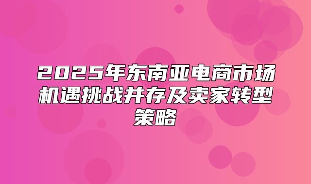 2025年东南亚电商市场机遇挑战并存及卖家转型策略