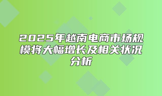 2025年越南电商市场规模将大幅增长及相关状况分析