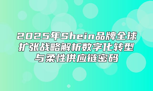2025年Shein品牌全球扩张战略解析数字化转型与柔性供应链密码