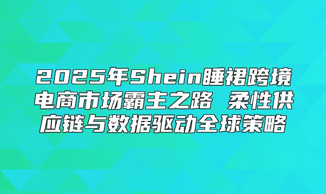 2025年Shein睡裙跨境电商市场霸主之路 柔性供应链与数据驱动全球策略