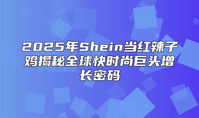 2025年Shein当红辣子鸡揭秘全球快时尚巨头增长密码