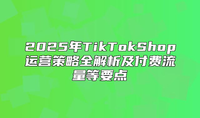 2025年TikTokShop运营策略全解析及付费流量等要点