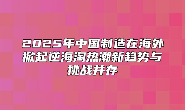 2025年中国制造在海外掀起逆海淘热潮新趋势与挑战并存