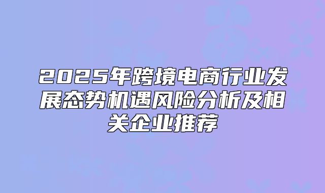 2025年跨境电商行业发展态势机遇风险分析及相关企业推荐