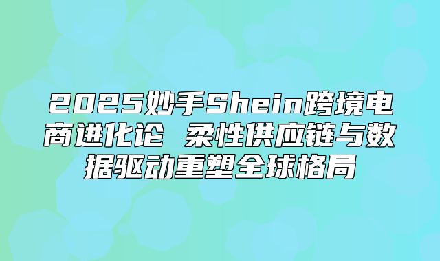 2025妙手Shein跨境电商进化论 柔性供应链与数据驱动重塑全球格局
