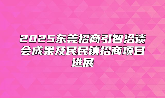 2025东莞招商引智洽谈会成果及民民镇招商项目进展