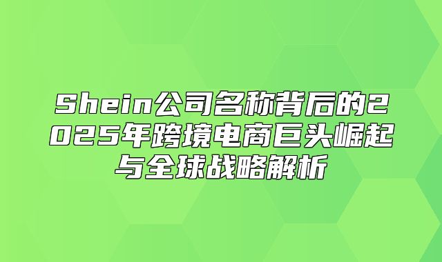 Shein公司名称背后的2025年跨境电商巨头崛起与全球战略解析