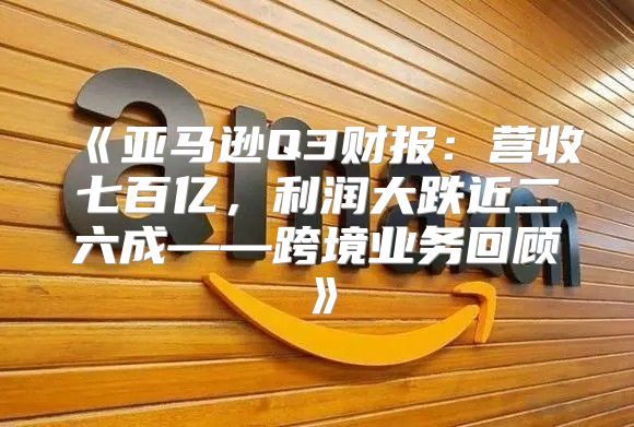 亚马逊Q3财报：营收七百亿，利润大跌近二六成——跨境业务回顾