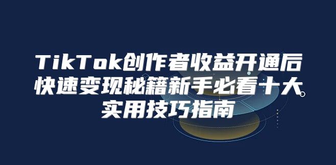 TikTok创作者收益开通后快速变现秘籍新手必看十大实用技巧指南